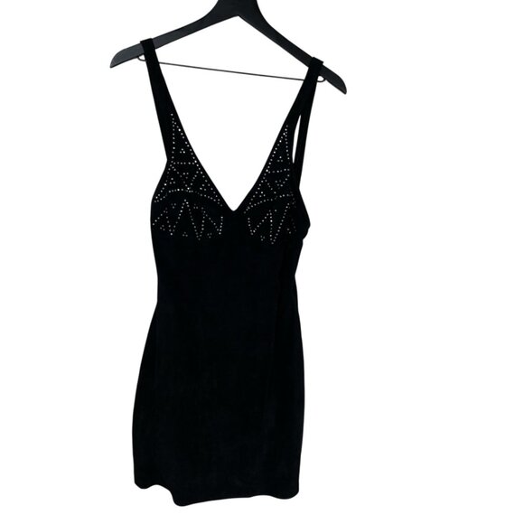 Vtg Chia Dress Suede Leather Rhinestones Convertible Straps Black Sz M Gothic